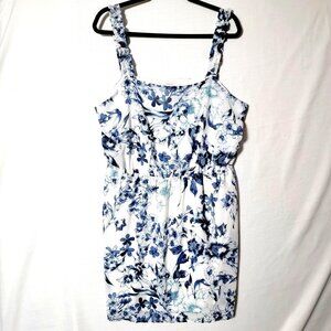Maurice Mini Sundress Womens Sz XL Elastic Waist & Straps Lined Blue & White NWT